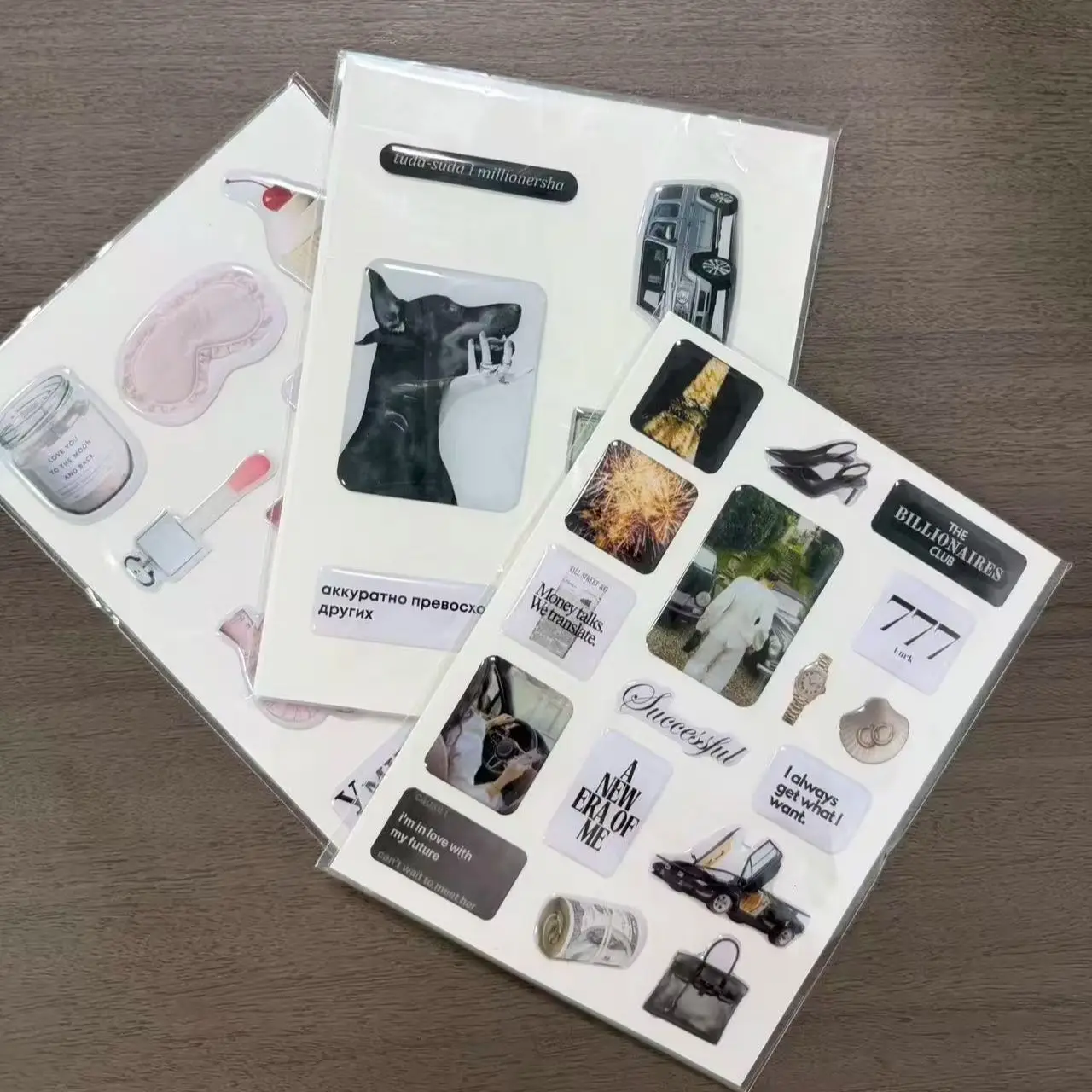 Europäische und amerikanische Nischensticker mit Socialite-Motiven, Parfüm und Lippenstift, Vintage-Luxusautos, High Heels, Dobermann-Dollar-Muster, Dekorationsmaterialien für Tagebücher und