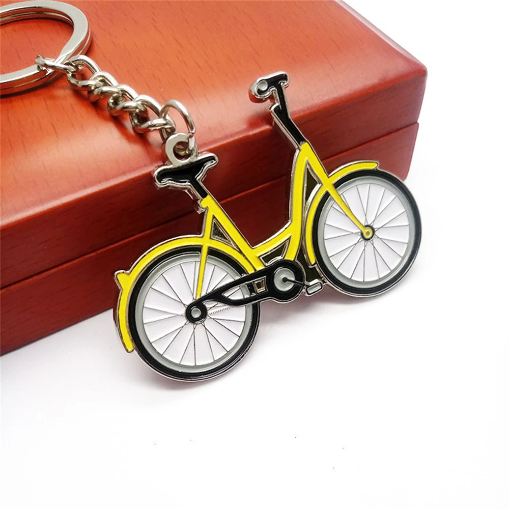 Creative Yellow Bike Key Chain Dynamic Bicycle Figure Key Ring Student School Bag Pendant Sporting Fans Gifts Men Car Key Holder