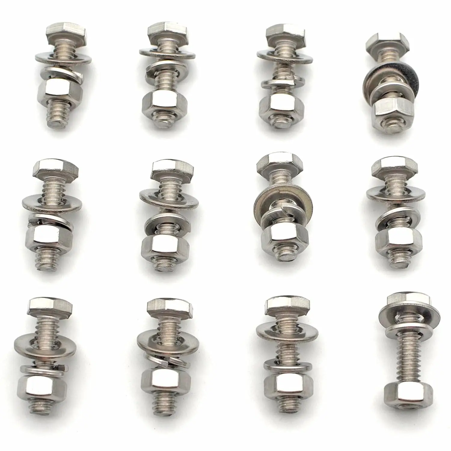 

1/4-20 Stainless Steel Hex Bolts, Nuts, and Washer Kit, 12 Sets with Flat and Lock Washers