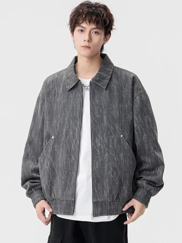 

Mark Fairwe American Sle Casual Men's Open Cardigan Jaet Large Size Leather Jaet Trendy Brand Autumn Top Streetwear