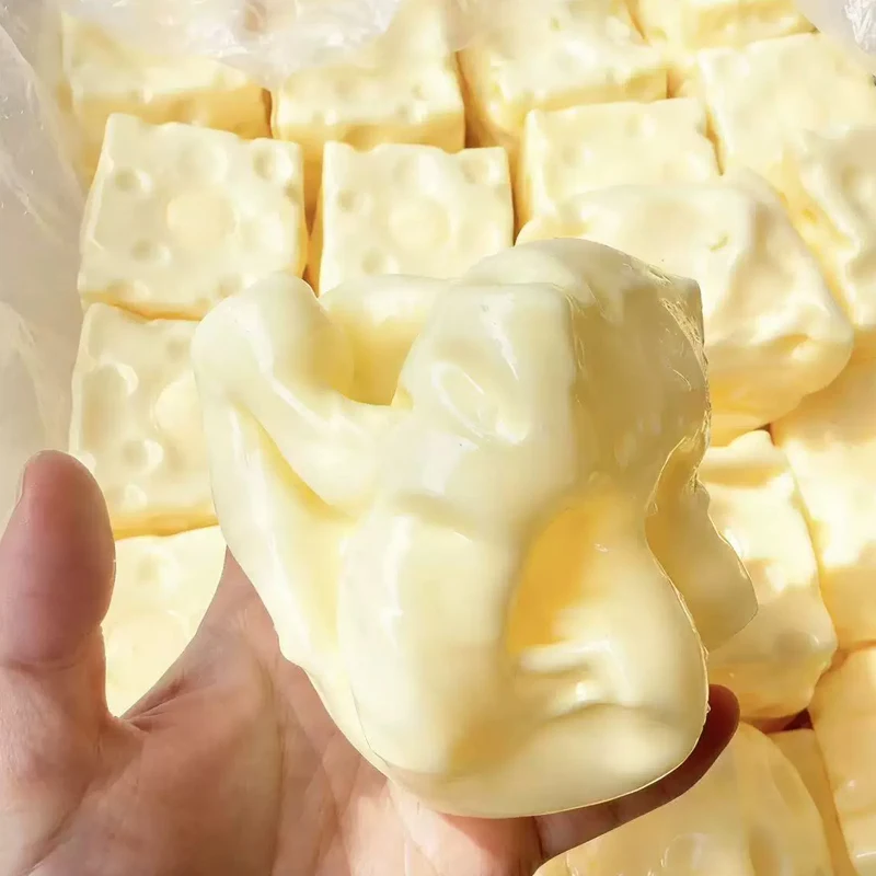 Giant Cheese Cube Squeezing Ball 6cm Ultra-thin Cheese Flour Ball Plastic Kneading Music TPR Decompression Toy Room Decoration