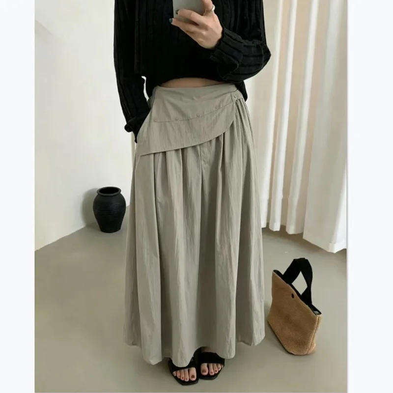 Autumn New 2026 Splicing Foreign-style Button Versatile Casual Skirt