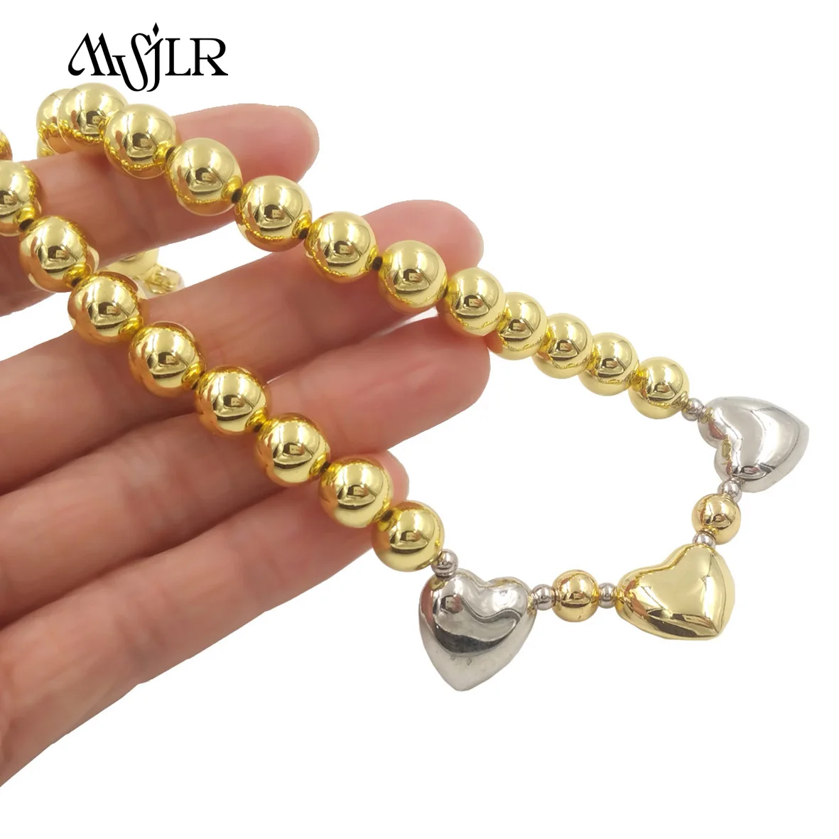 MVN112 Three Heart Shape In The Middle With 18k Yellow Gold Plated Fashion Necklace For Women Daily Decoration