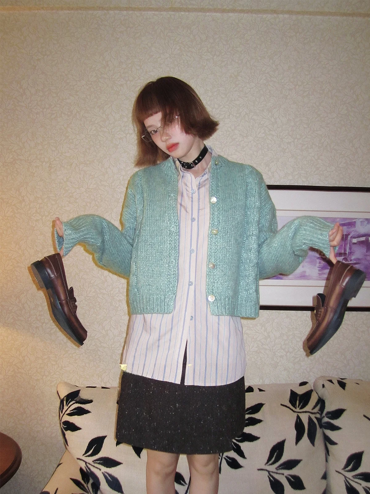 

Мятно-бирюзовый шерстяной свитер-пальто для женщин с пуговицами, повседневный стиль, эксклюзивно для электронной коммерции, Зима 2023