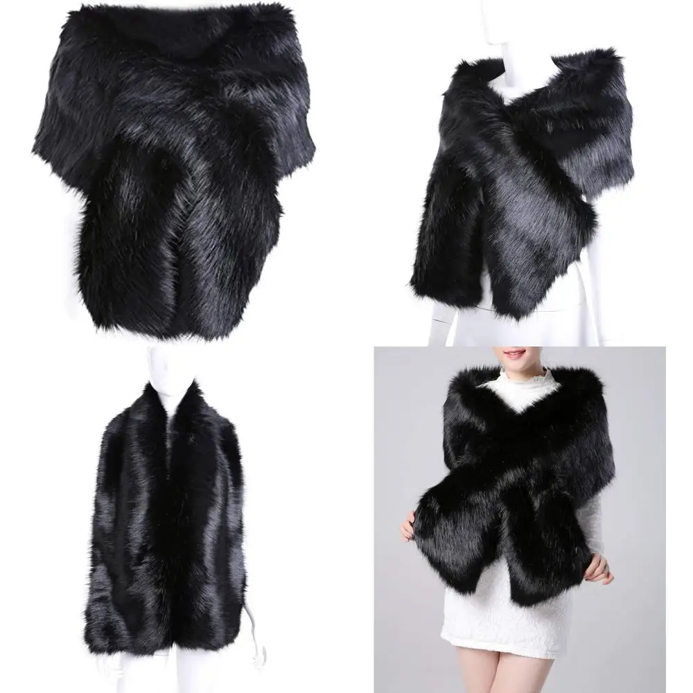 

Роскошная шаль из искусственного меха для женщин — длинный свадебный палантин, мягкий зимний шарф-болеро, элегантный свадебный аксессуар