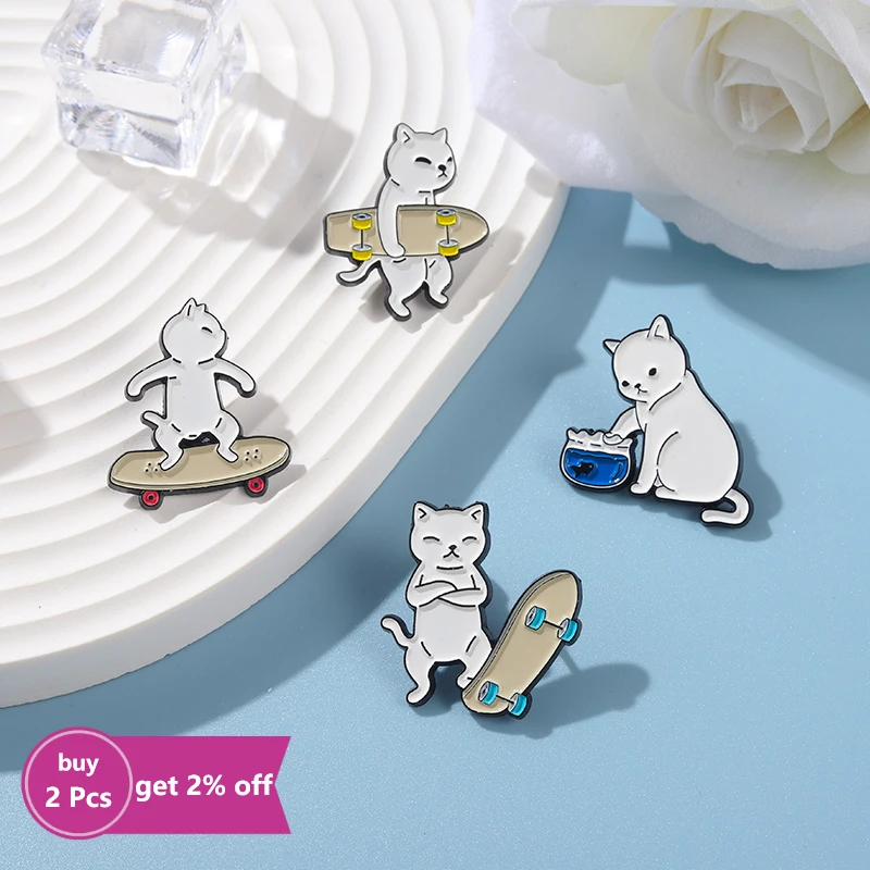 4-5PCS/Set Lovely Cats Enamel Pins Surfing Skateboard Cartoon Kitties Brooch Badge Backpack Gift Jewelry Wholesale Drop Shipping