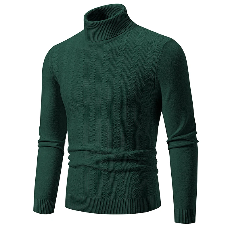 Men's Fashion Turtleneck Zip-up Sweater Comfortable Casual Embroidered Jumper