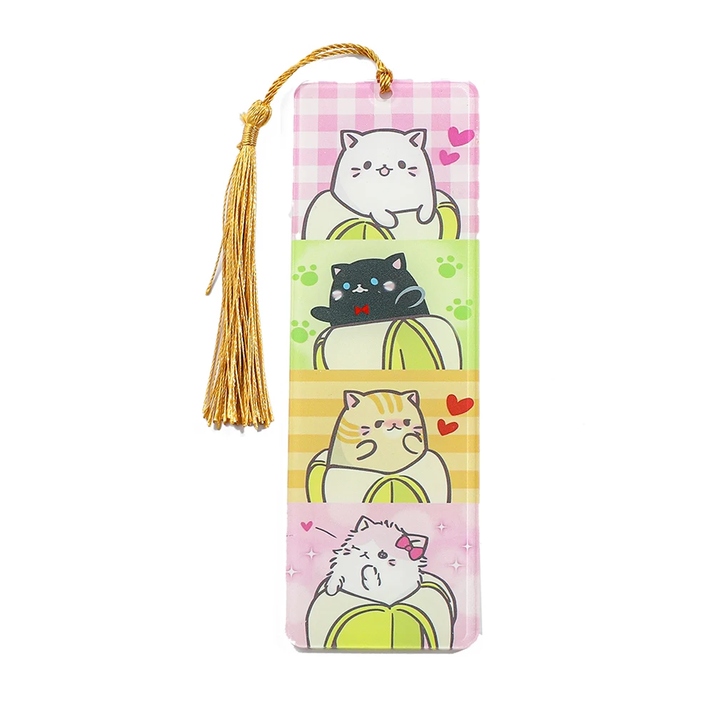 Cartoon Cute 2 Sides Cat Bookmark with Tassel for Cats Book Lover Gifts Acrylic Kitten Book Mark Reading Supply Gifts for Friend