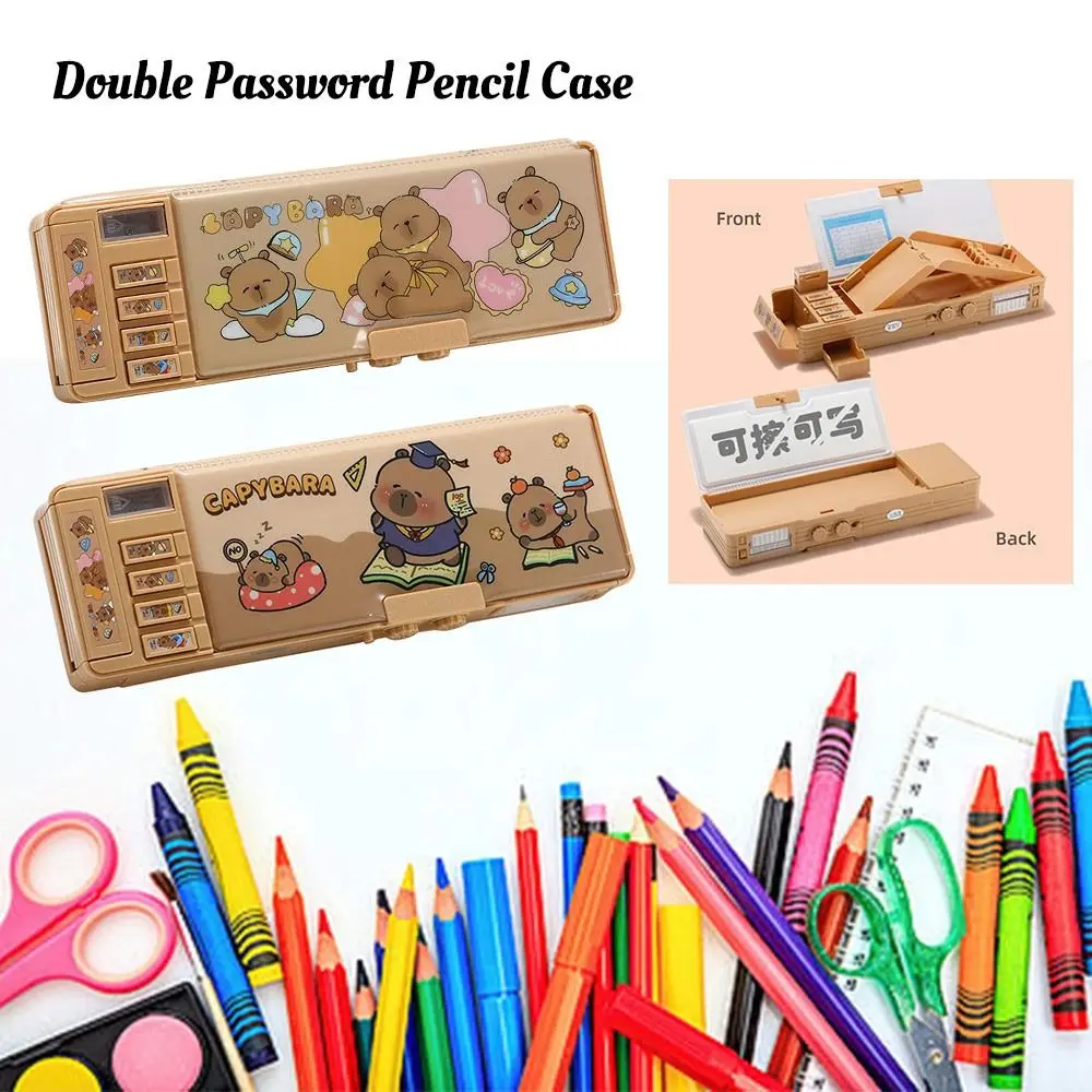 

Высококачественный пенал с двойным паролем и капибарой, двухслойный пенал для канцелярских принадлежностей большой емкости, коробка для ручек для студентов