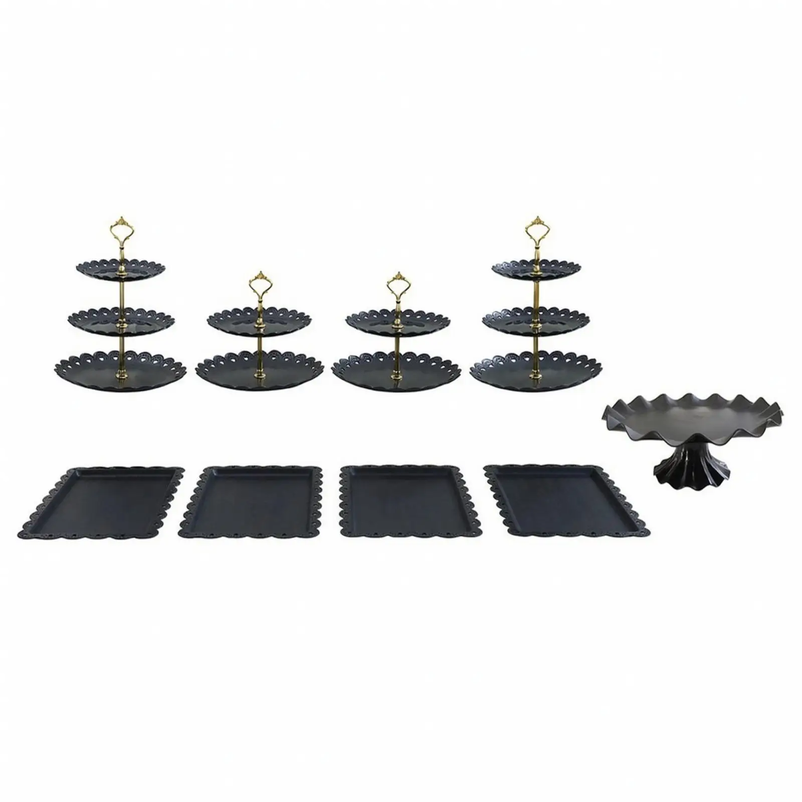 Elegant Black Pastry Serving Tray Tiered Dessert Stand for Cakes Cookies and Sweets Display