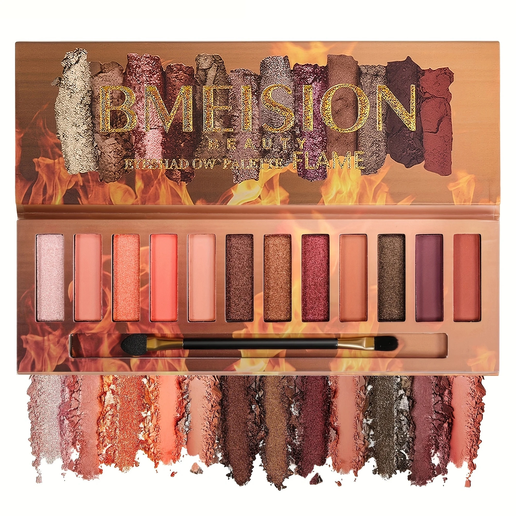 12 colors warm and bright eyeshadow palette with shimmer glitter and matte finish - long-lasting makeup with mirror and matching