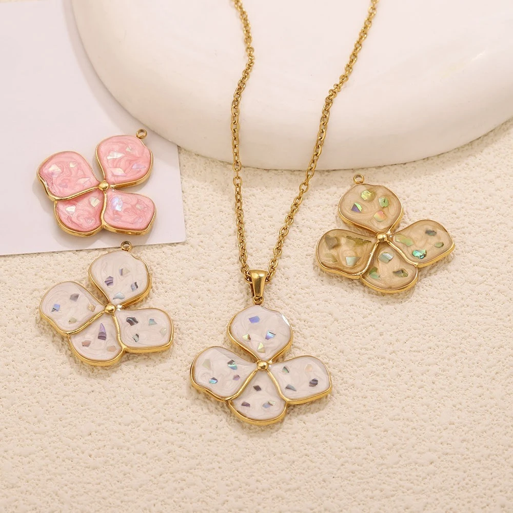 5Pcs Minimalist Elegant Stainless Steel Four Leaf Flower Shell Inlay Charms DIY Pendants For Women Earring Necklace