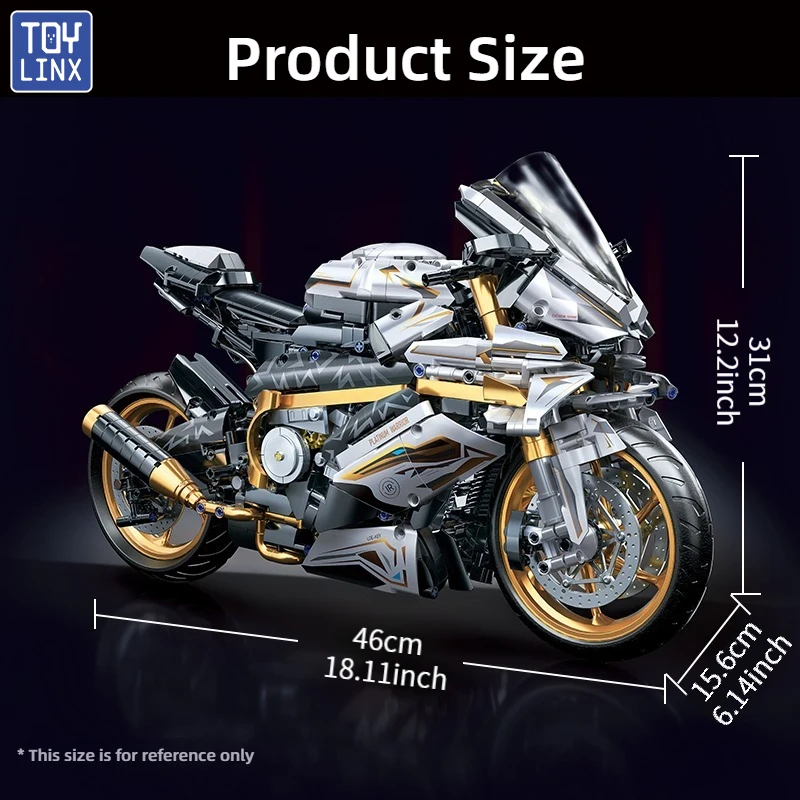 TOYLINX Super Bouwstenen Motorfiets 1:5 Schaal DIY Montage Mechanische Motorfiets Bricks Kit Volwassenen Gift Collection Decor Speelgoed