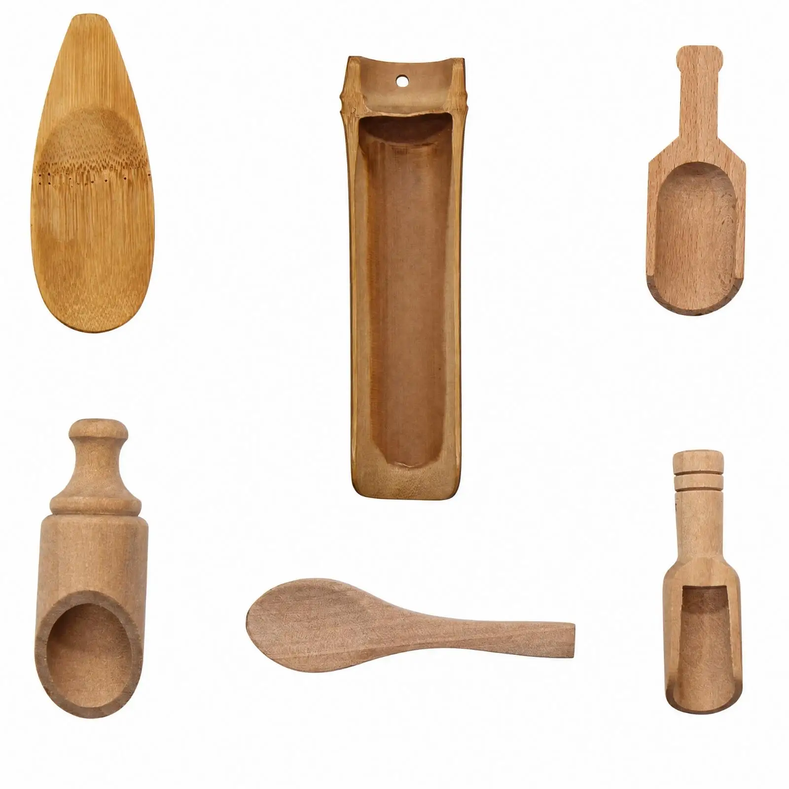 6 Pieces Wooden Sensory Spoon with Shaped Handle Tactile Sensory Learning Spoon Tool Educational Scooping Tool Natural Wood