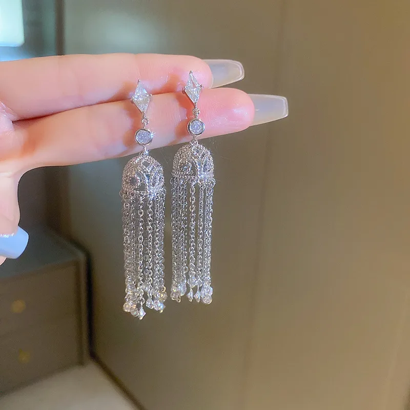 Diamond zircon lantern chain long tassel earrings exaggerated earrings