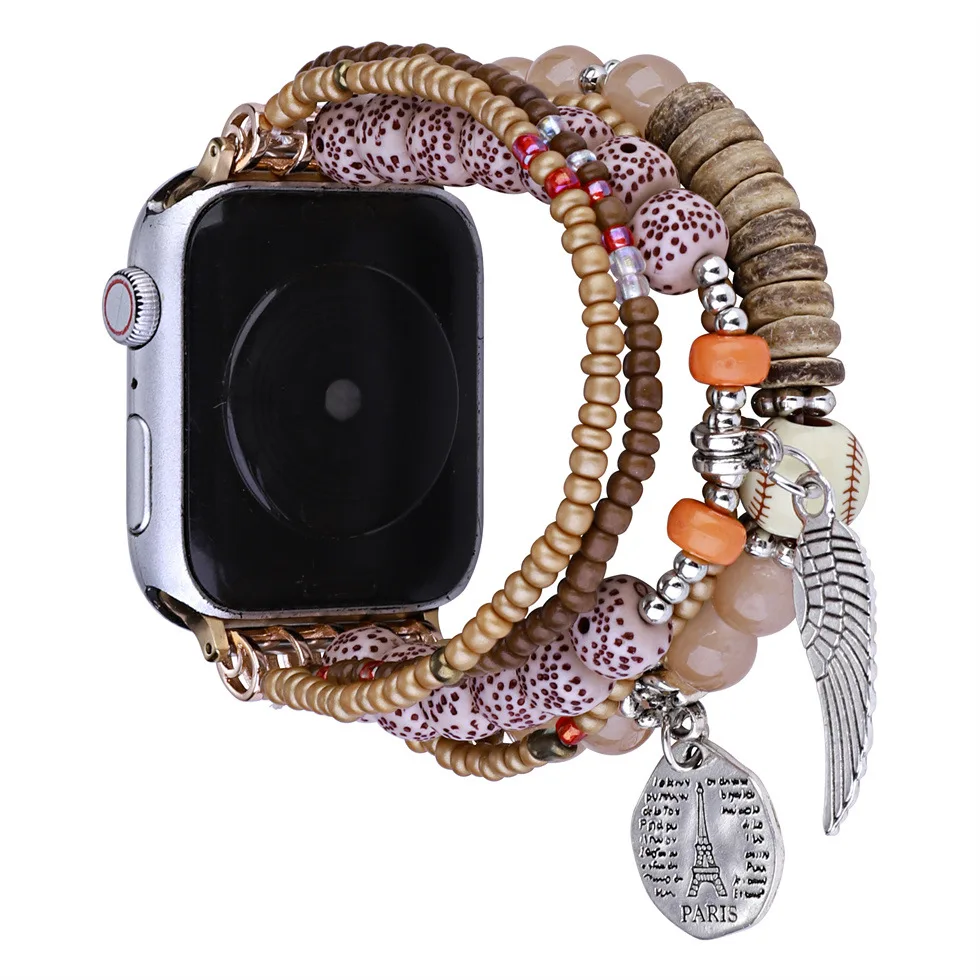 Pulseira Boho para Apple Watch Band Pulseira Corrente para Iwatch 87654321 SE Ultra 38 40 41 42 44 45mm Asa Ornamento Pérola Pulso Feminino