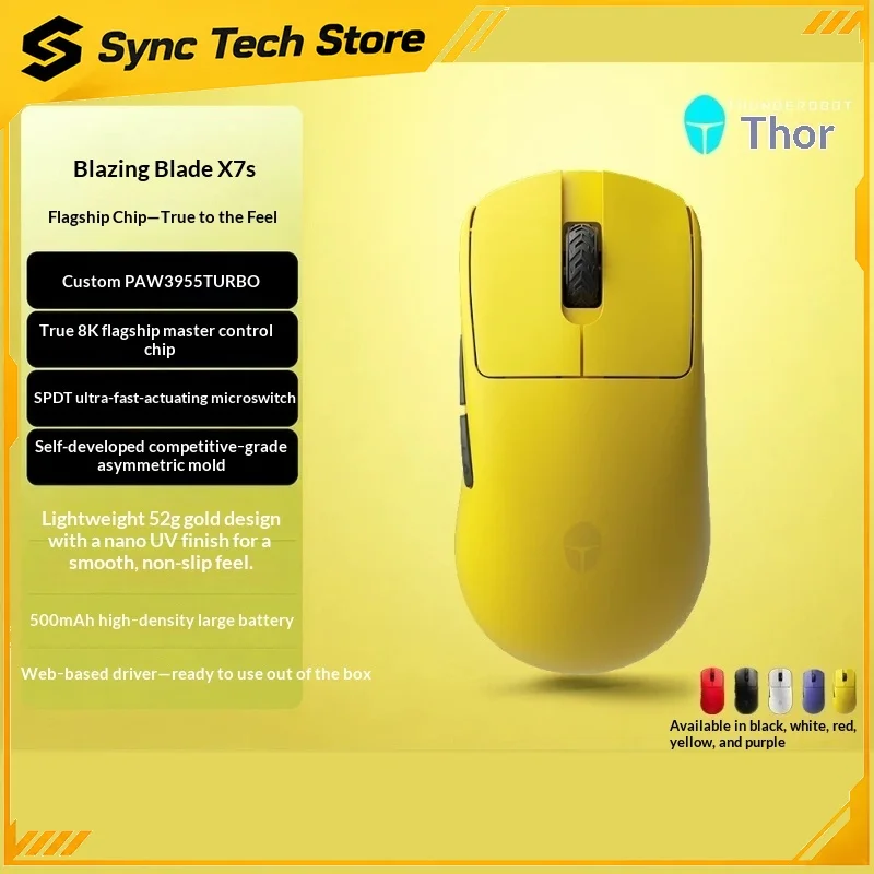 ThunderRobot X7s Chiren Dual-core Flagship Gaming Mouse PAW3955 Turbo Dual 8KHz 52g Ultralight Ergonomic 2.4G Wireless Mouse