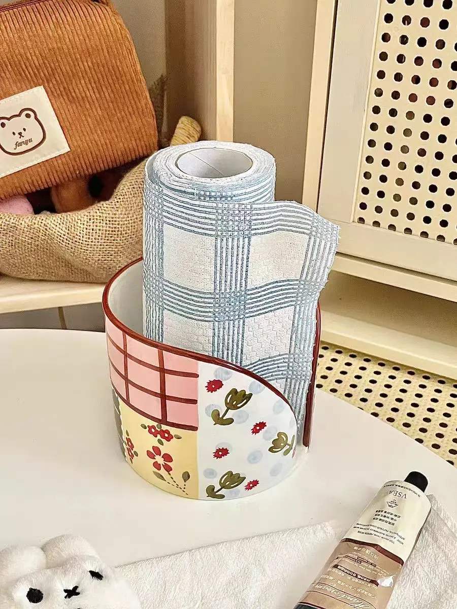 

1pc Ceramic Tissue Holder,Kitchen oil-absorbent paper towel holder, desktop roll paper holder, vertical paper towel stand.