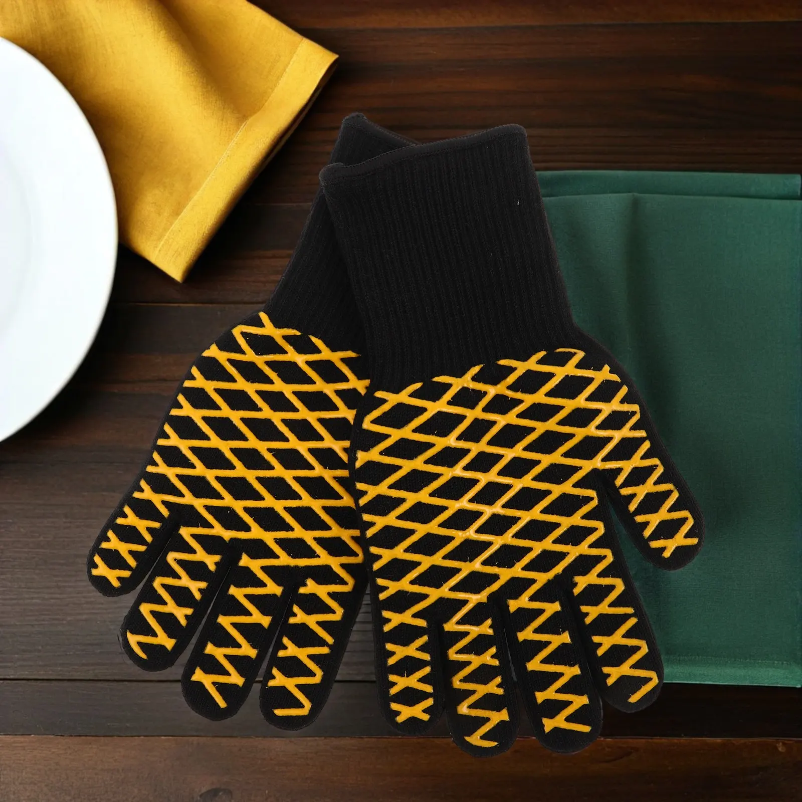 

1Pair Premium Fire-Retardant Silicone Heat Resistant Bbq Gloves for Grilling Baking Microwave Oven Campfire Cooking Non-Slip