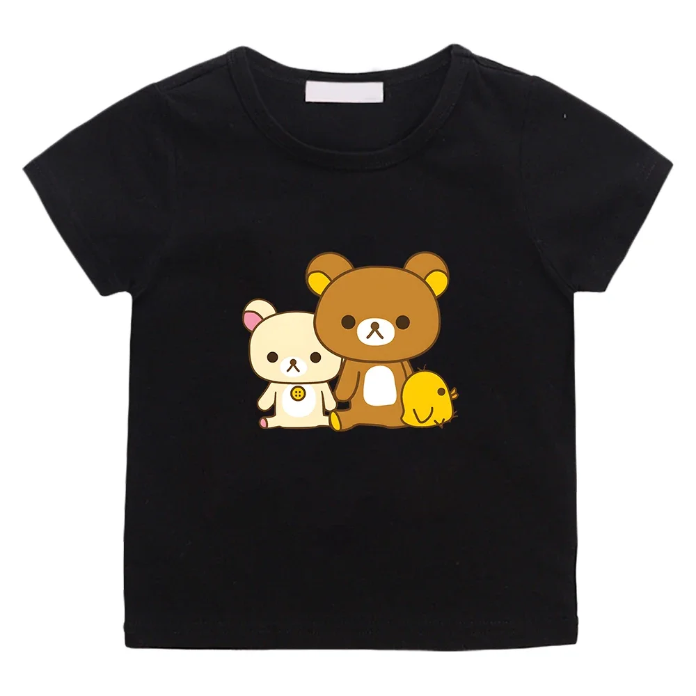 

100% Cotton Anime T-shirt Rilakkuma Bear Print Kawaii T-shirt Children Cartoon Boy Girls High Quality Christma Tops kids clothes