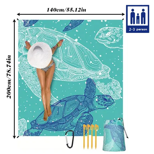 Imagen 2 del producto Manta de playa resistente a la arena, ligera, duradera, estera de playa extra grande, manta de picnic para viajes al aire libre, tortuga marina verde)
