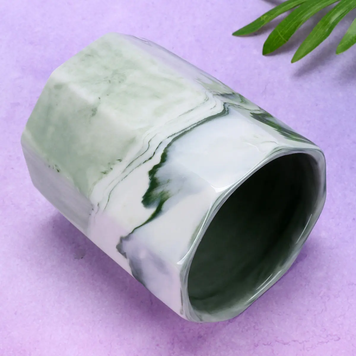 1Pcs Marble Grain Pen Holder Ceramic Octagonal Pencil Holder Makeup Brush Container Organizer Green Makeup Brush Hodler