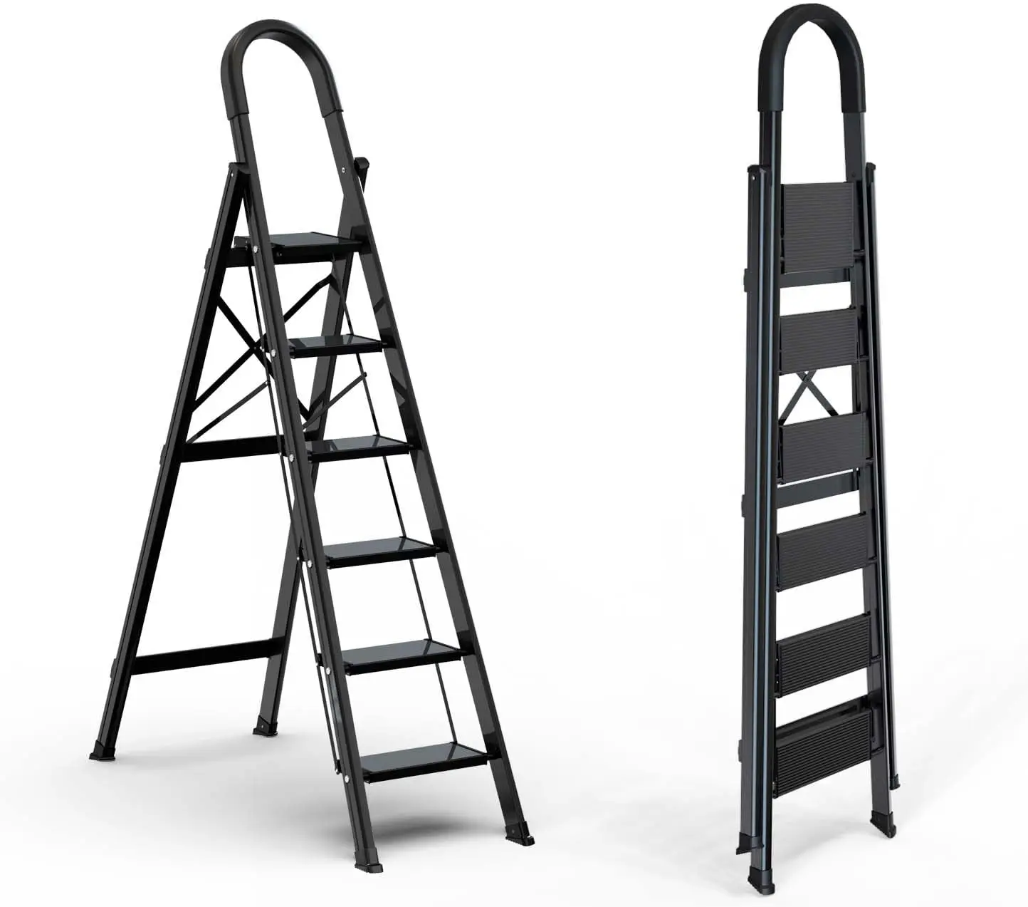 

Lightweight Aluminum 6 Step Ladder Folding Step Stool Stepladders with Anti-Slip and Wide Pedal for Home and Kitchen Use Space S