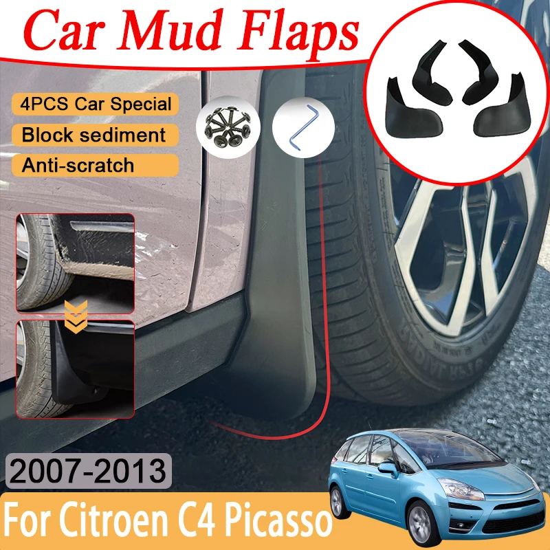 4PCS Car Mud Flaps For Citroen C4 Picasso 2012 Accessories MK1 2007~2013 Auto Front Rear Wheel Mudflaps Flares Splash Mudguards