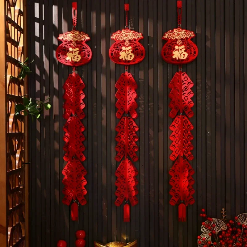 จี้ประดับรูปดอกไม้ไฟเทศกาลฤดูใบไม้ผลิปีม้า ปี 2026 จี้มงคลต้อนรับตรุษจีน ของตกแต่งบ้าน ร้านค้า ของขวัญ