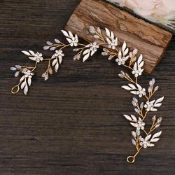 Vintage Gold Headbands Hair Ornaments Leaves Rhinestone Flower Hairbands For Women Girl Headpiece Wedding Hair Accessories Gifts