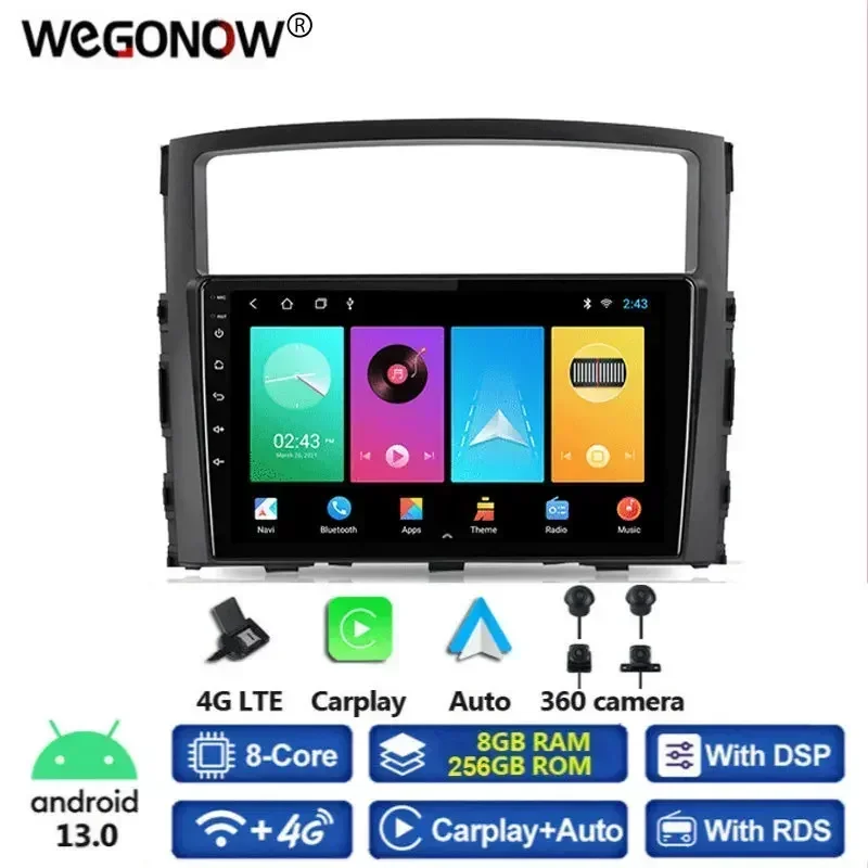 360 Camera Carplay 8G+256G Android 13.0 Car DVD Player GPS WIFI Bluetooth RDS Radio For Mitsubishi Pajero 4 V80 V90 2006 - 2014