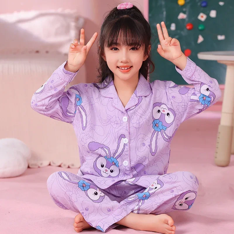 2024 Children\'s Pajamas Set Girls Autumn Pijamas Sweet Cute Long Sleeve Sleepwear Student Loungewear Fashion Home Clothing Gift