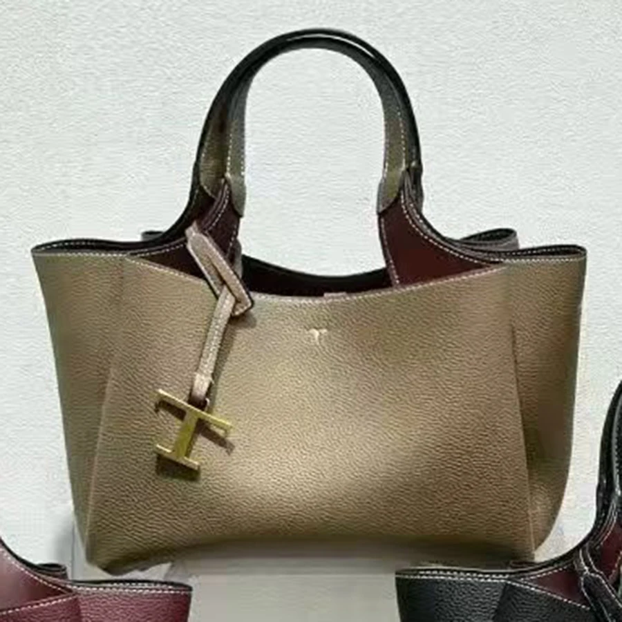 Stylish and simple T-shaped pendant versatile handbag women's large-capacity bucket bag image 3