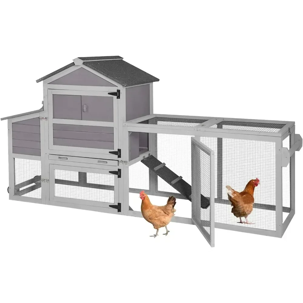 Chicken Coop Expandable Mobile Chicken House for Outdoor with Wheels, Leakproof Pull-on Tray and UV-Resistant Roof Panel