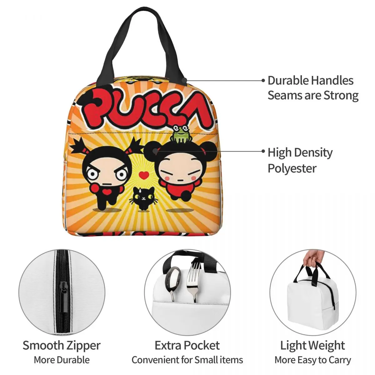 أكياس الغداء الكرتون Pucca معزول بينتو صندوق مقاوم للماء حقيبة الغداء قابلة لإعادة الاستخدام حقيبة حرارية برودة للسفر الطالبات #4