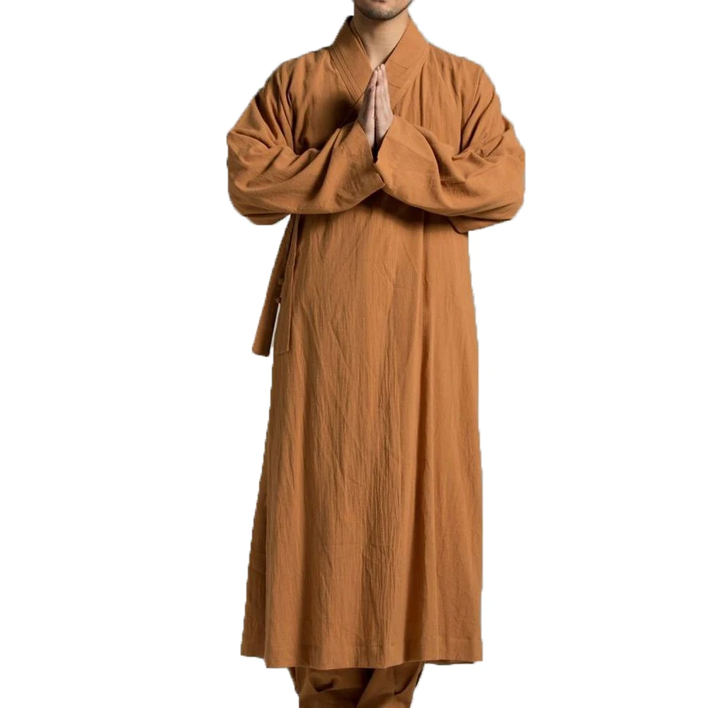 Unisex High Quality Linen&Cotton Buddhist Shaolin Monk Kung Fu Robe Buddhism Zen Clothing Lay Uniform Abbot Suit Spring&Summer