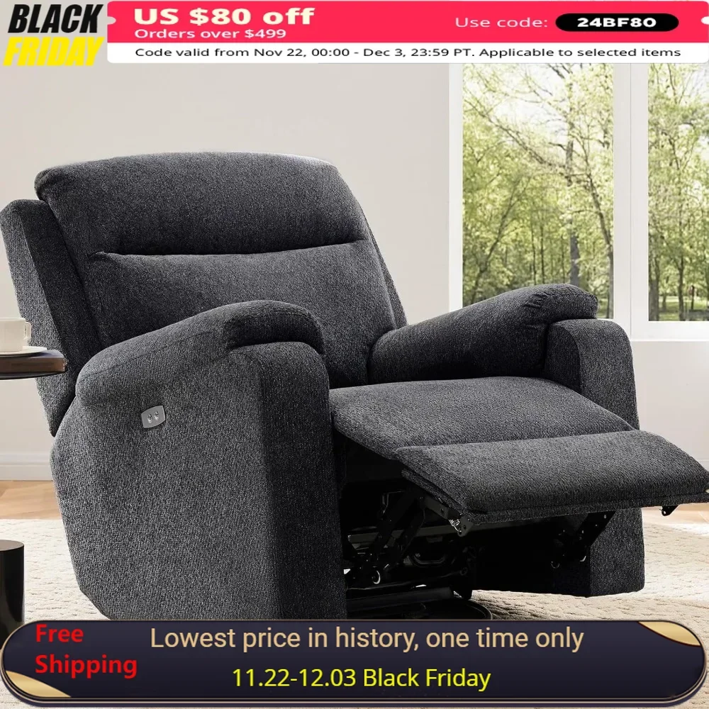 

Living Room Chairs with Overstuffed Arm and Backrest, Power Swivel Recliner, Electric Rocking Recliner Sofa Chair