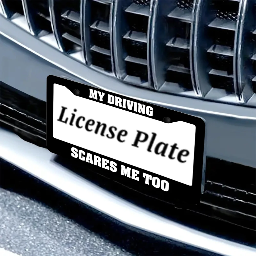 مضحك ومبتكر من الألومنيوم الأسود 2 - إطار لوحة ترخيص مع مجموعة براغي، هدية تزيين السيارة، 6 × 12 بوصة #6