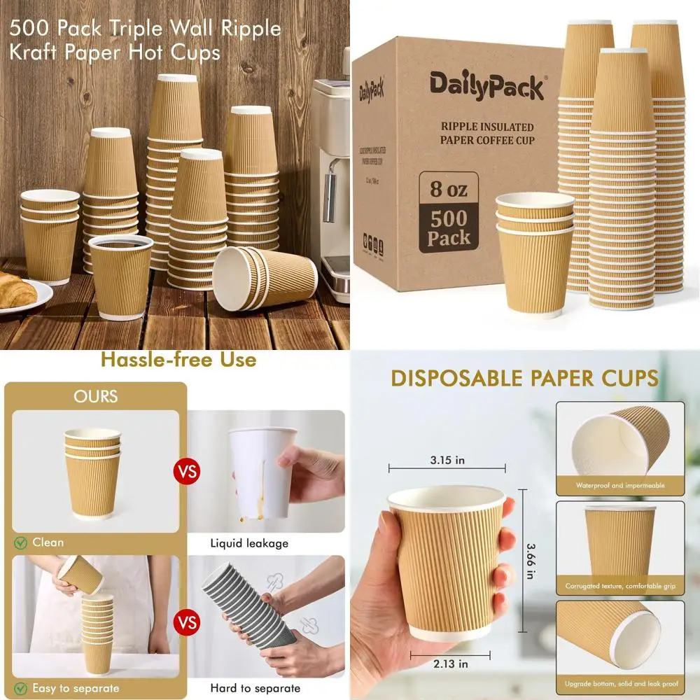 

8 oz Insulated Ripple Coffee Cups, Pack of 500, Ideal for Home, Office, Events & Parties