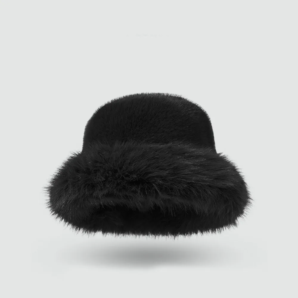 

Elegant Fluffy Hat Artificial Fur Hat Warm Thickened Plush Bucket Hat All-match Ear Protection Hat Beanie Hat Outdoor