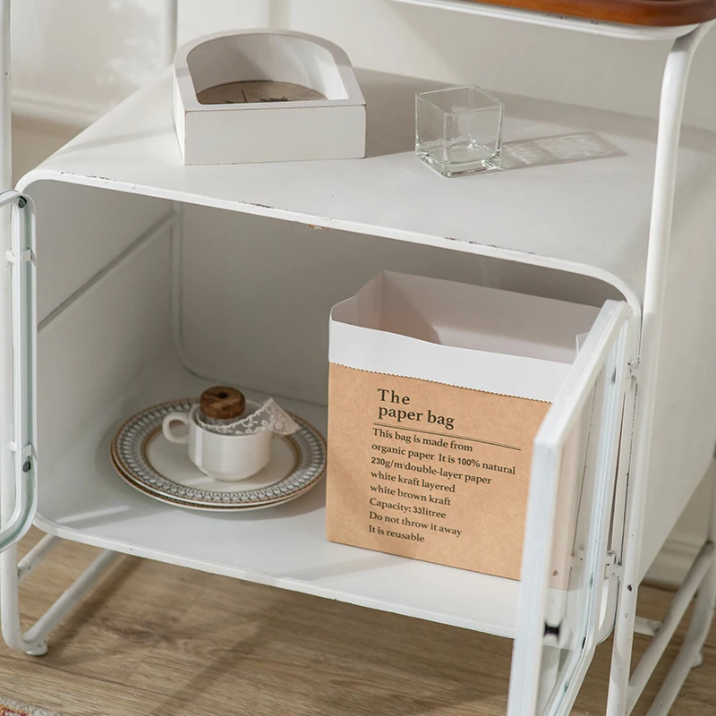 

bedside table Shelf Wrought iron retro white home living room sofa Cream wabi Side cabinet Shelf