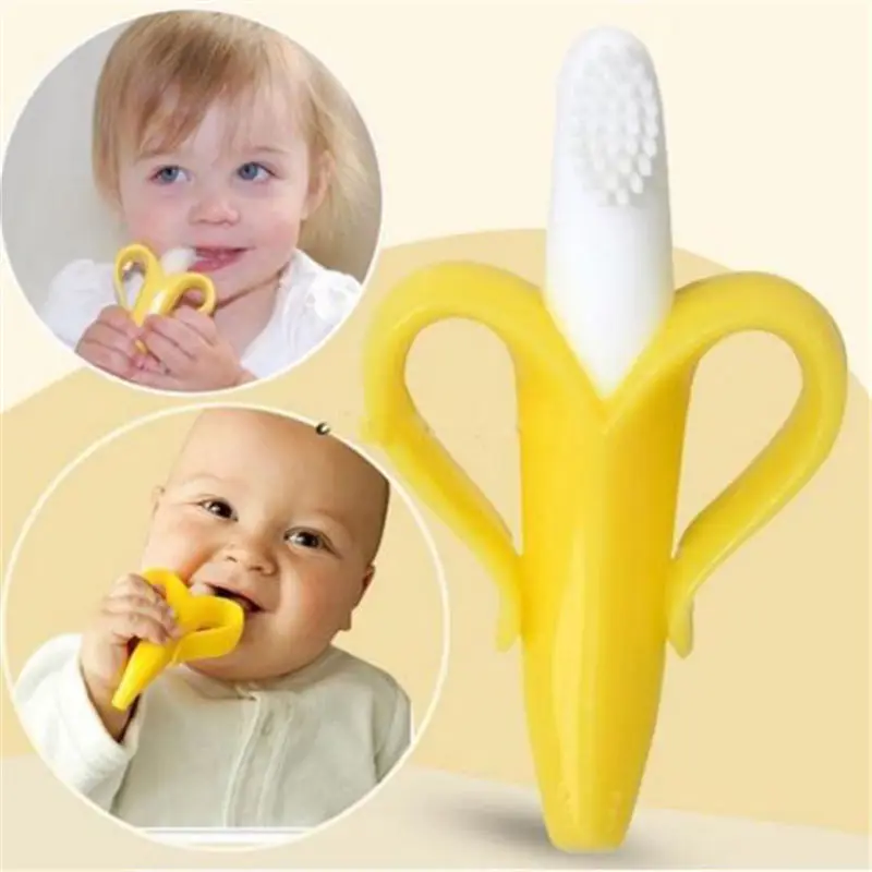 Cepillos dentales de entrenamiento de silicona sin BPA para bebé, mordedor seguro con forma de plátano, juguetes para morder, anillo de dentición, regalo para bebé