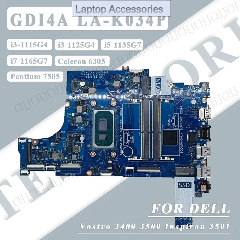 

F Материнская плата для ноутбука Dell Vostro 3400 3500 Inspiron 3501 i3/i5/i7-11, процессор 0FTXD9 0RHHD3, материнская плата для ноутбука GDI4A LA-K034P