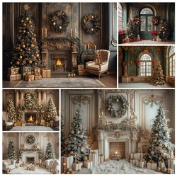 Luxurious Christmas Fireplace Backdrops Kids Adult Photography Child Adult Photocall Decors Xmas Trees Classic Wall Backgrounds