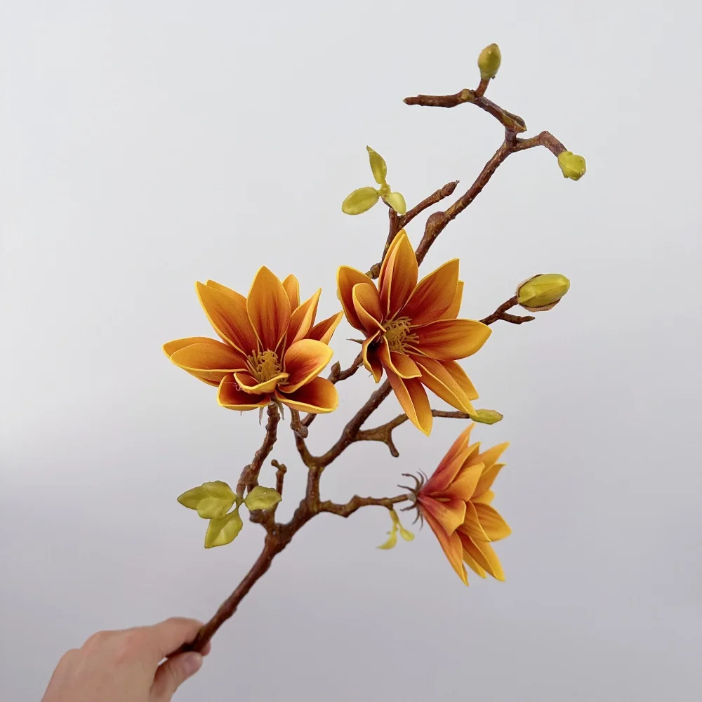70 cm Magnolien-Kunstblume, Touch-Feeling, künstlicher Farbverlauf, Lotusblütenzweig, Wohnzimmer-Dekoration, Hochzeit – Detail 6