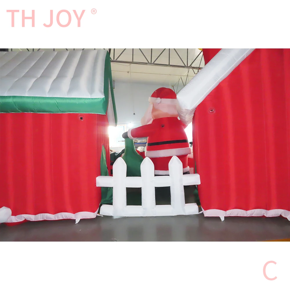 Envío aéreo rápido a puerta, Papá Noel inflable con casa de cabina, casa navideña inflable gigante con combos de anciano X mas