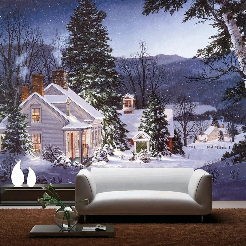 

Custom Murals Photo Wallpaper Beautiful Oil Painting Snow House Wall Cloth Restaurant Cafe Background Home Decor 3D Papier Peint