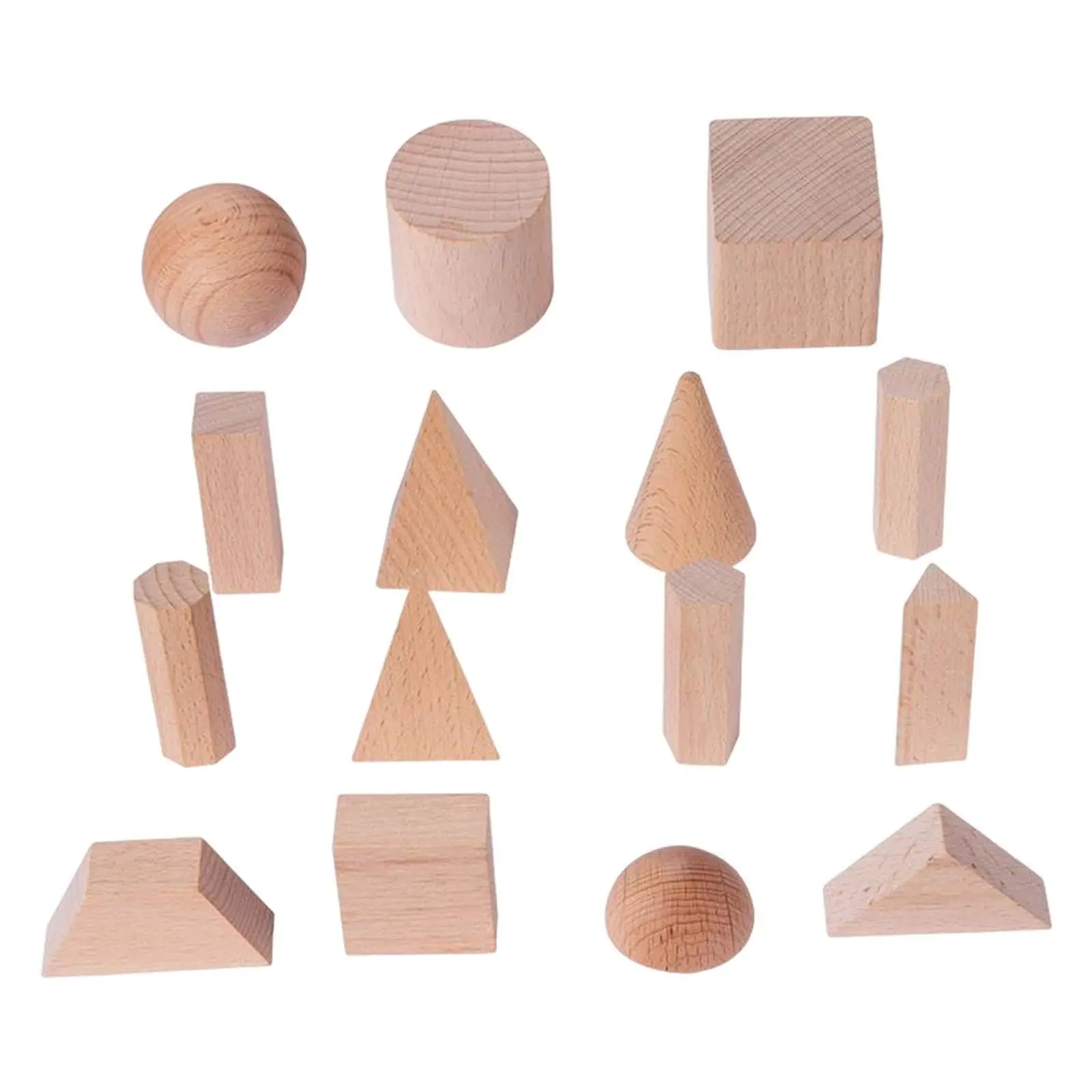 15x Wooden Geometric Solid Blocks 3D Shapes Educational Toy Montessori Toys Stacking Toy for Kids Toddler Ages 2+ Babies