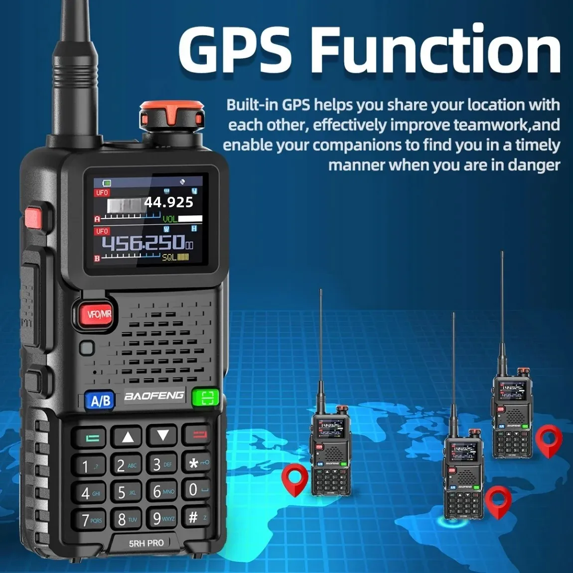 Baofeng UV-5RH PRO GPS Walkie Talkie Многодиапазонная беспроводная частота копирования Зарядное устройство Type-C Обновление UV-5R UV 17 Pro GPS Ham Radio