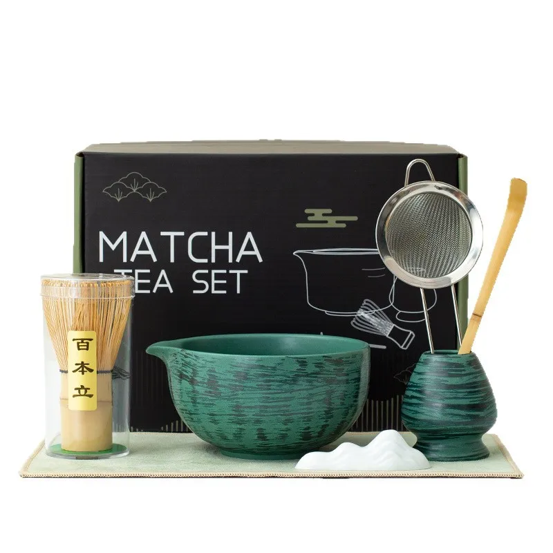 

Complete Matcha Set with Ceramic Bowl, 100-Prong Bamboo Whisk, Japanese Style Song Dynasty Tea Ceremony Whisking Tools